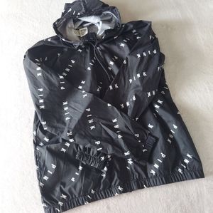 PINK VS Black & White Logo Lightweight Full Zip Hooded Anorek Jacket Winbreaker